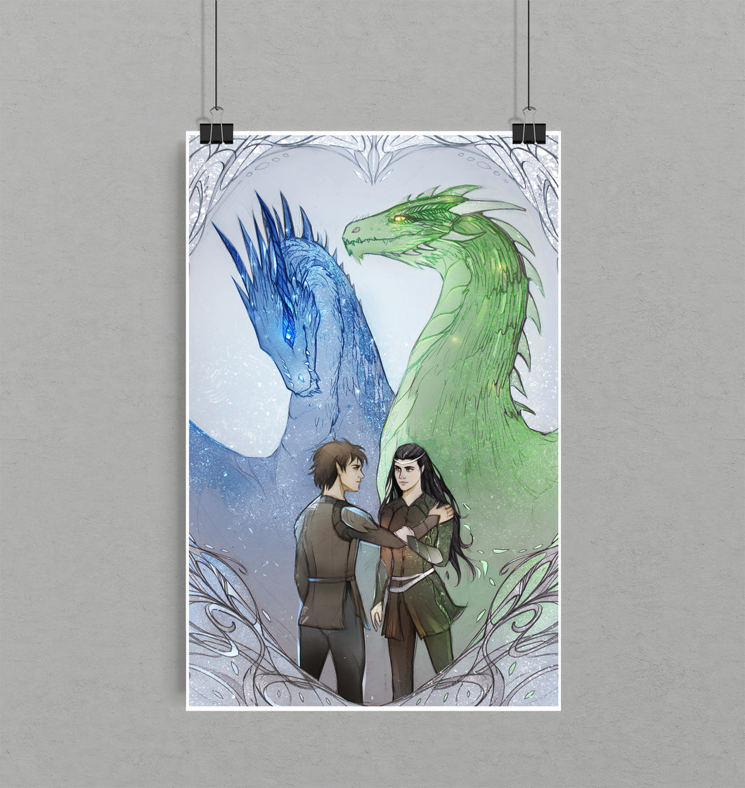 Eragon and Arya, Saphira and Firnen - 11x17 art print